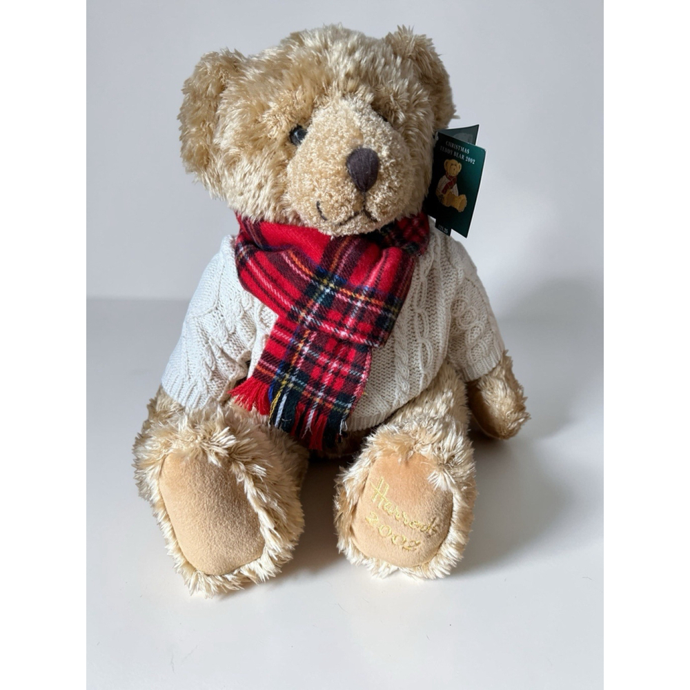 Harrods 2002 Christmas Bear Complete‎ with Tags Sweater Plaid Scarf Large Plush